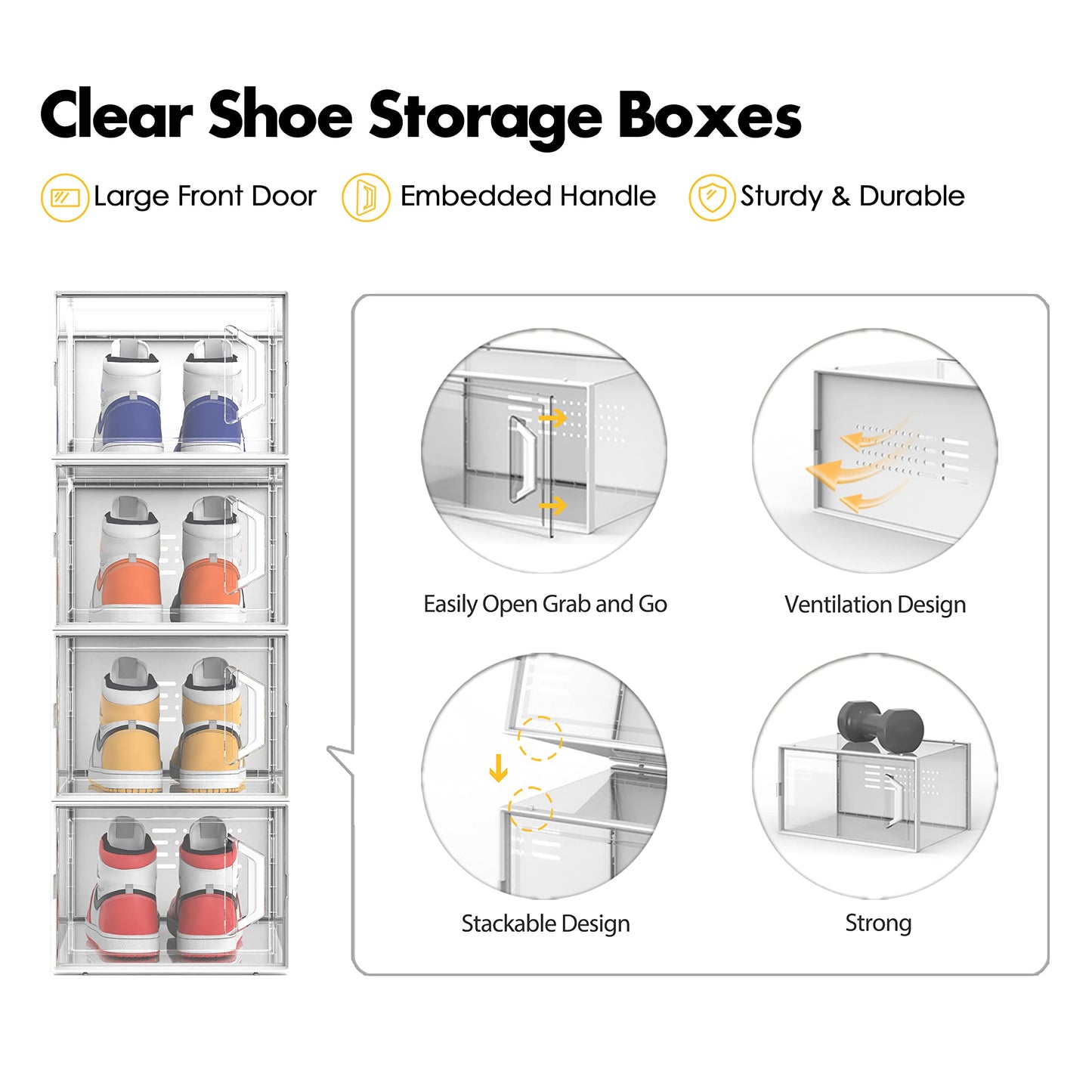 SEE SPRING 12-Pack Shoe Storage Boxes, Shoe Organizer for Closet, clear Plastic, Stackable Shoe Bins, Foldable Sneaker Container, Garbage Bin Holder (clear)