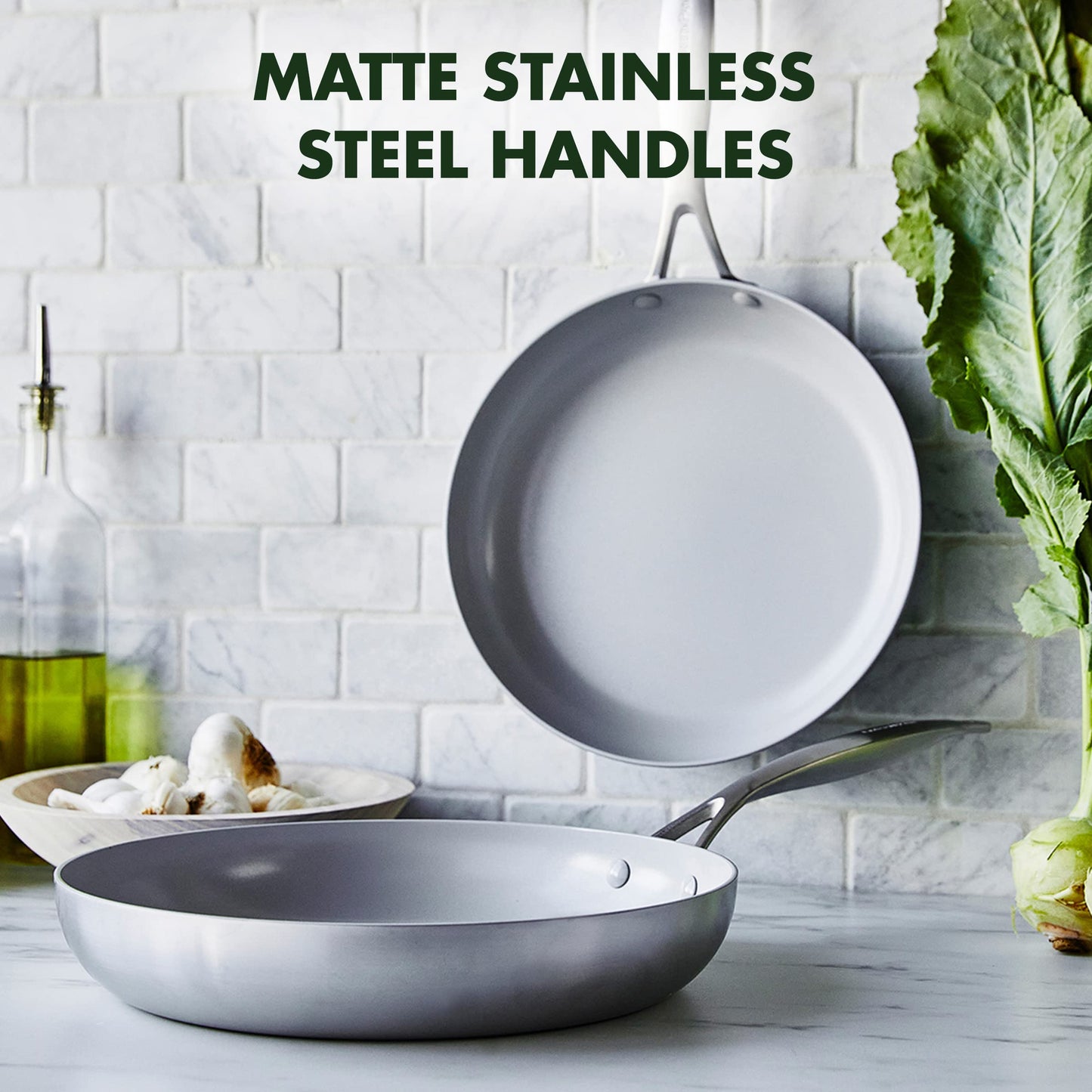 GreenPan Venice Pro Tri-Ply 26cm & 30cm Fry Pan Set, Healthy Stainless Steel Nonstick Cookware, PFAS-free, Multi-layered, Induction, Dishwasher Safe, Oven Safe, Silver