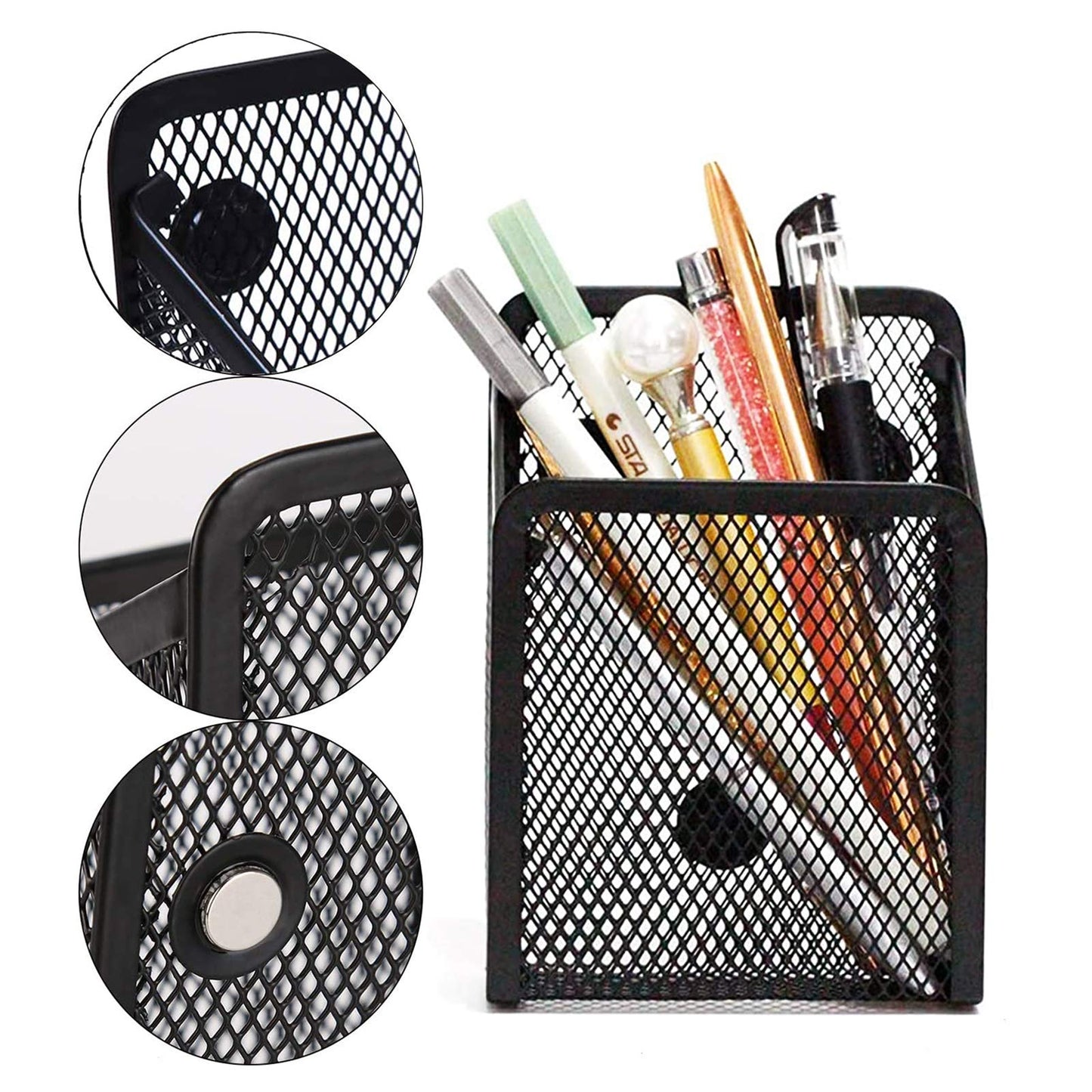 Magnetic storage basket Magnetic desk organizer Metal mesh storage basket Magnets storage box Office supplies mesh pen holder For locker accessories Whiteboard refrigerator 2 pieces