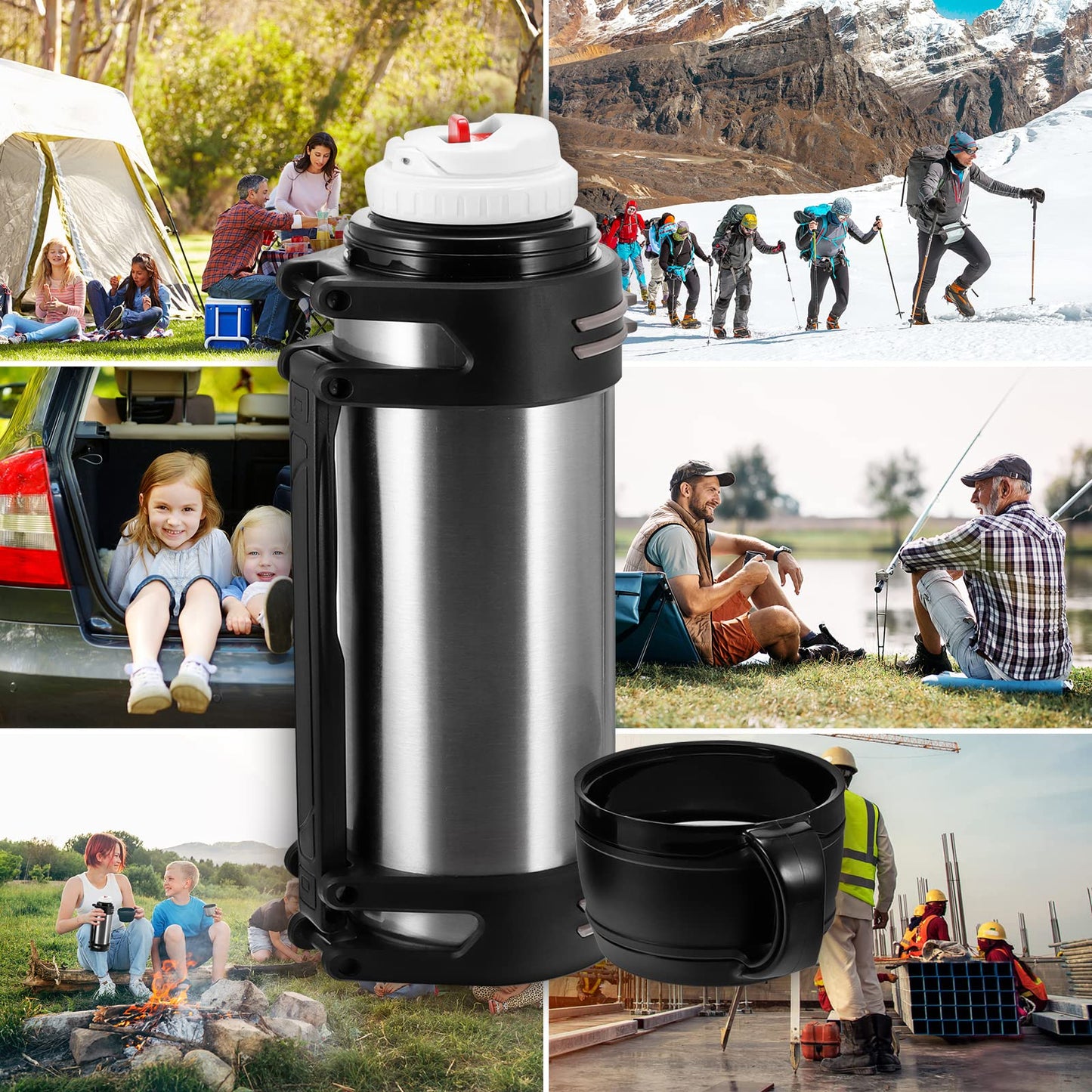 Hangrow Vacuum Insulated Bottle 2.5L Large Capacity Stainless Steel Vacuum Insulated Bottle for Hot Drinks + Coffee Cup Lid with Handle, Travel Bottle Drink Bottles Food Soup Bottle