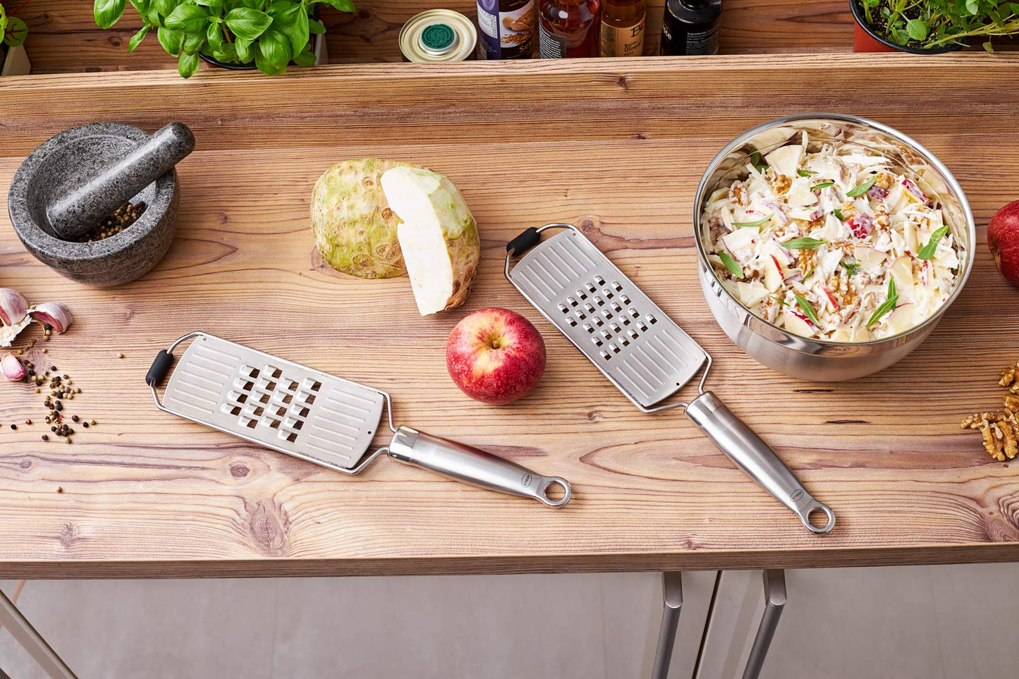 RÖSLE coarse grater, high-quality grater for raw vegetables, potatoes, vegetables or cheese, with silicone base, stainless steel 18/10, including protective cover, 36 x 7.7 x 2 cm, silver-colored