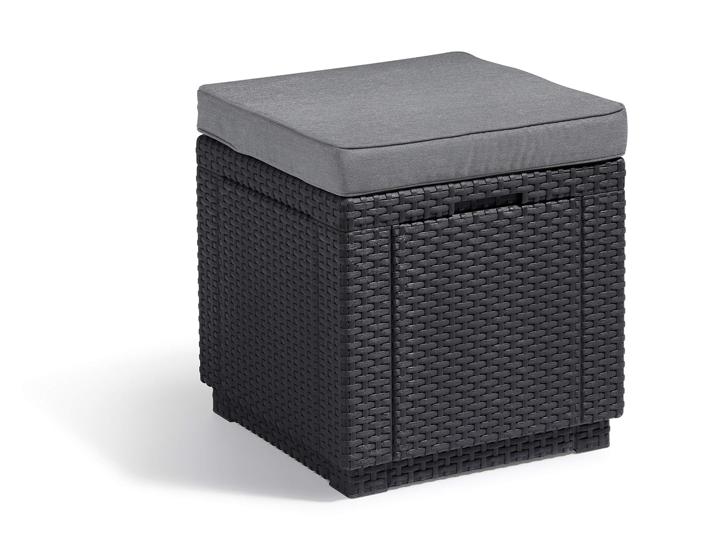 Allibert by Keter Cube Ottoman with Storage, grey, includes cushion, removable lid, flat rattan look, weatherproof, 42x42x39cm