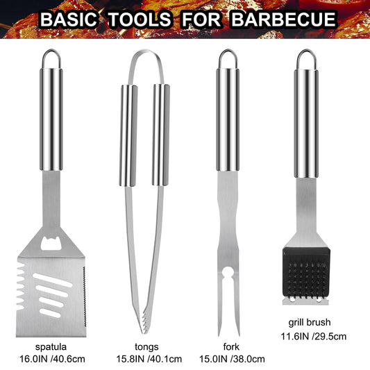 Grilljoy 20PCS BBQ Tool Set, High Performance Stainless Steel Grill Accessories in an Aluminum Case, Complete Outdoor Grill Kit, Perfect BBQ Set - Gift for Men and Women