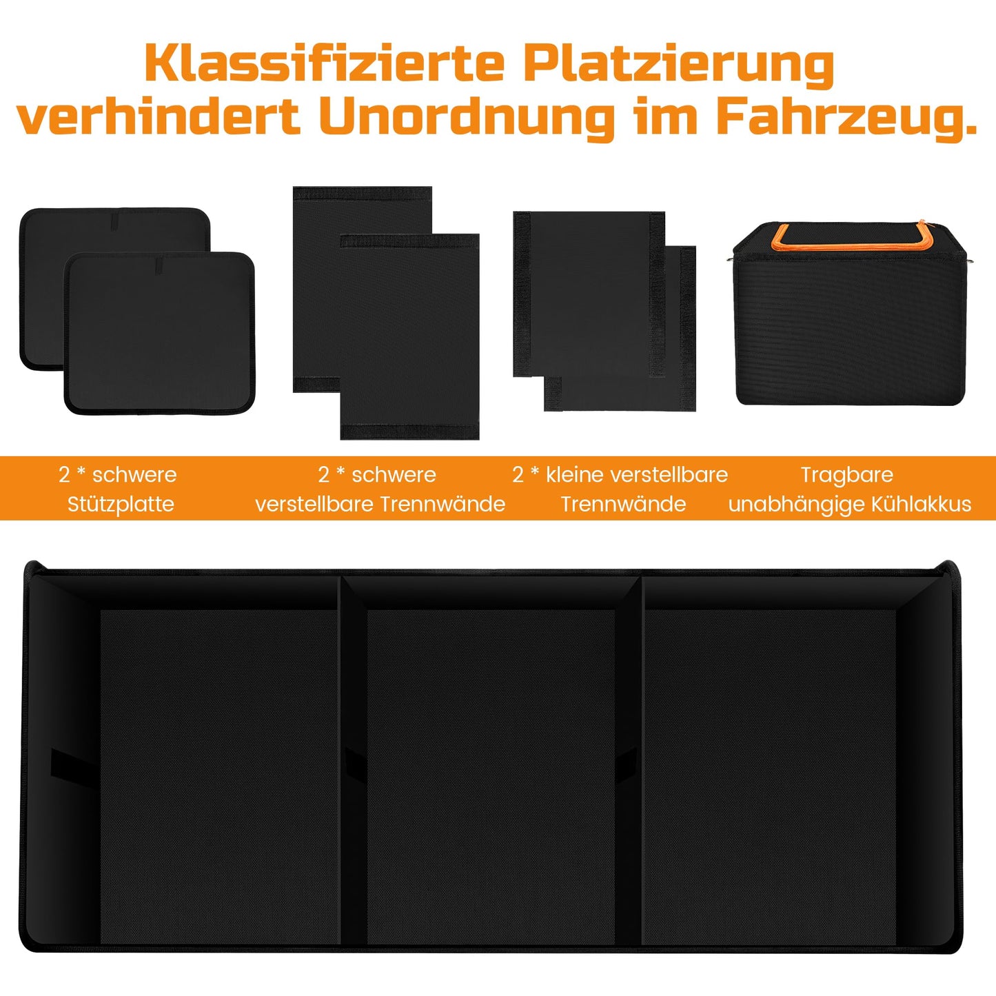 One Extra Large 88L Car Trunk Organizer and 22L Cooler Bag, with 7 compartments, car storage box, collapsible car trunk organizer with compartments and foldable lid.