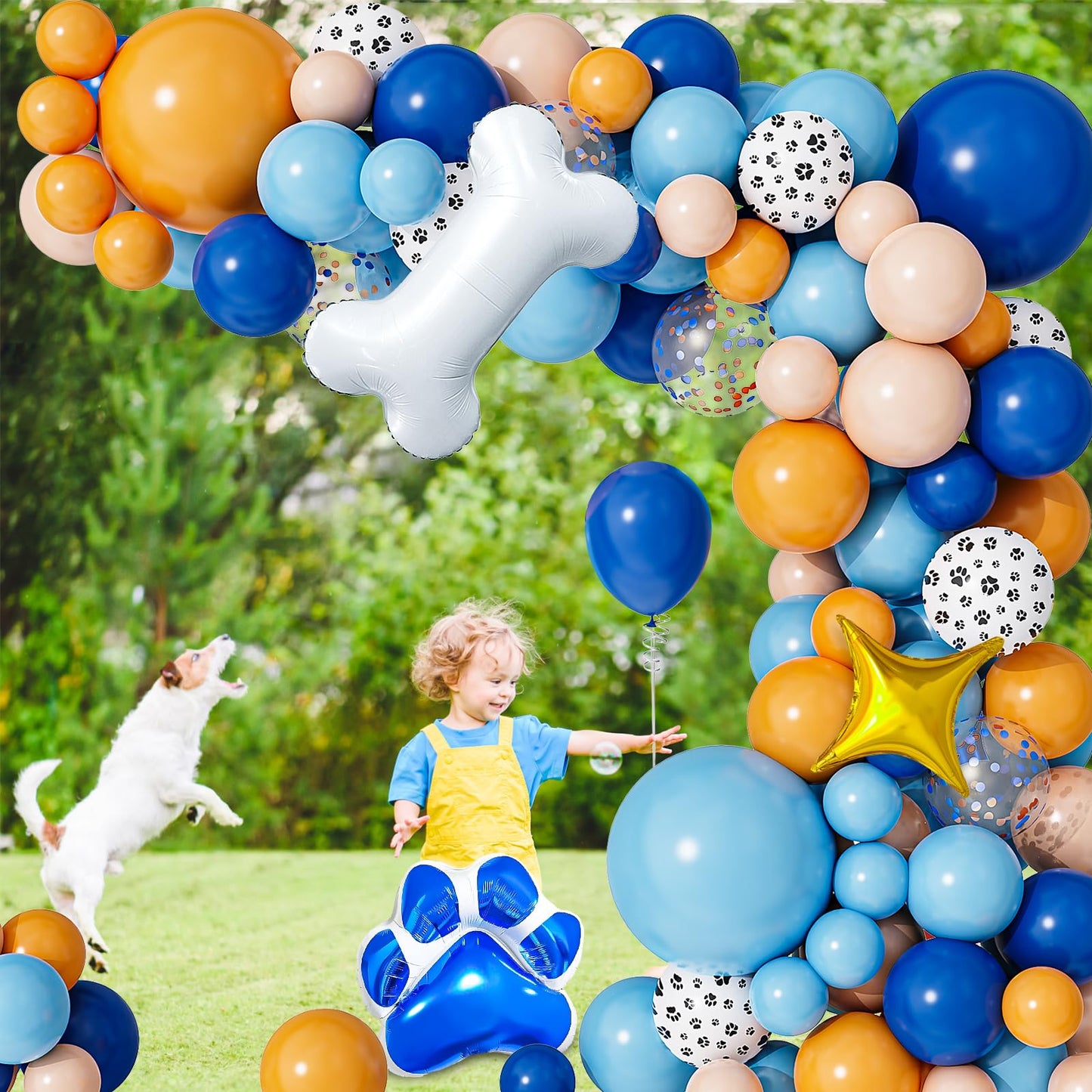 124 Piece Dog Paw Balloon Garland Blue Balloons Dog Foil Balloon Printed Boy Girl Birthday Decor Blue Orange Balloons Dog Theme Kids Birthday Boy Girl Baby Showers