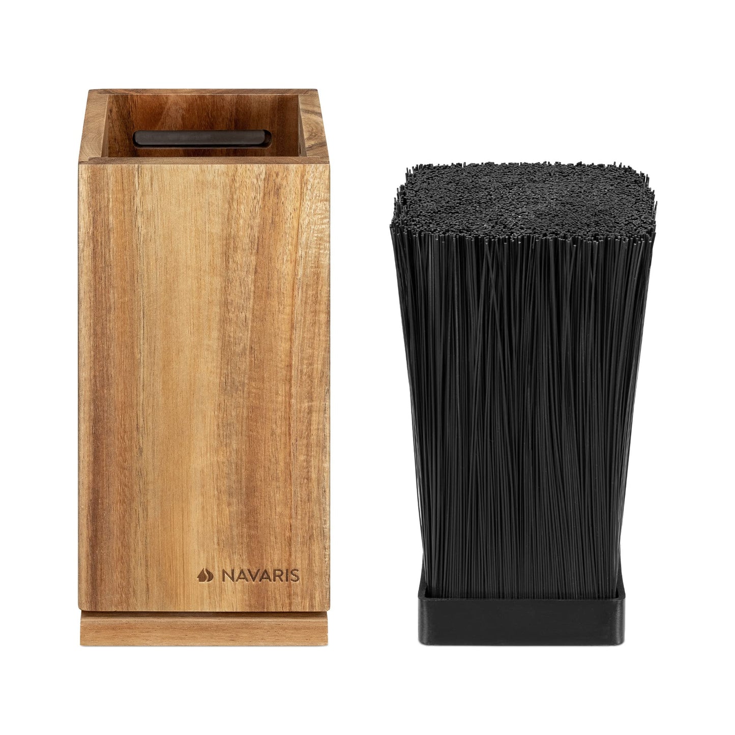 Navaris rotating magnetic knife block made of acacia wood with bristle insert - wooden knife block without knives for kitchen knives, chef's knives, and cooking utensils.