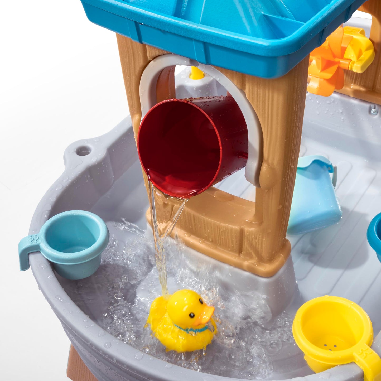 Step2 Rain Showers Splash Tub Water Play Table | Large water table with 13-piece accessory set | Garden water play table for kids in gray & brown