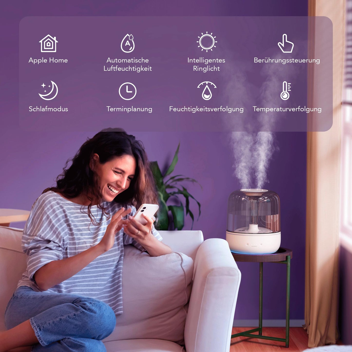 Airversa Humelle HomeKit Smart Humidifier with Thread (HomePod Mini/Apple TV4K 2021 or higher required), 5.5l water tank capacity, for rooms up to 50m2 (Pebble Grey)