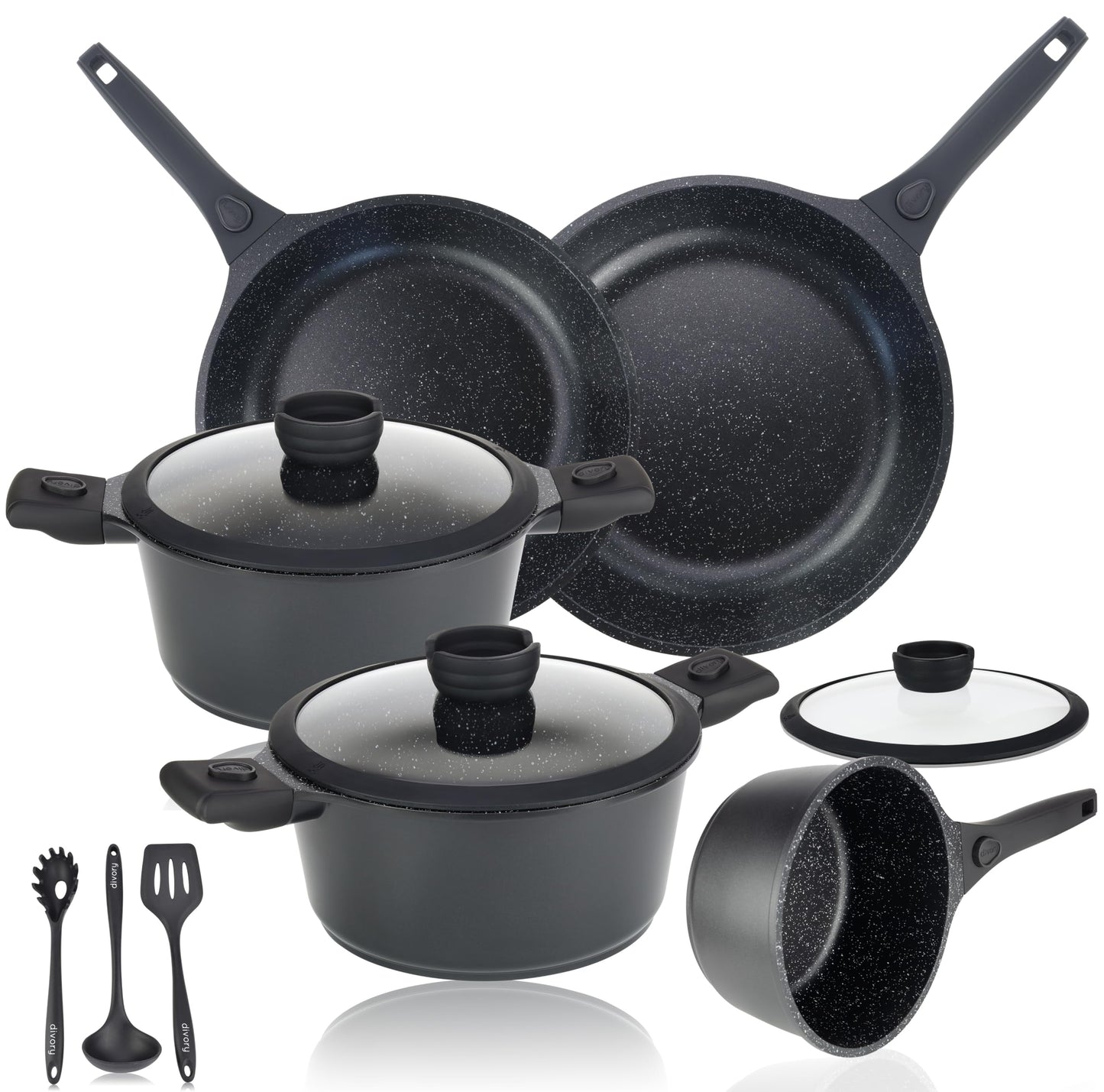 DIVORY Induction Pot Set - 14-piece cookware set with lids, coated pots and pans with removable handle, including cookware and gift box