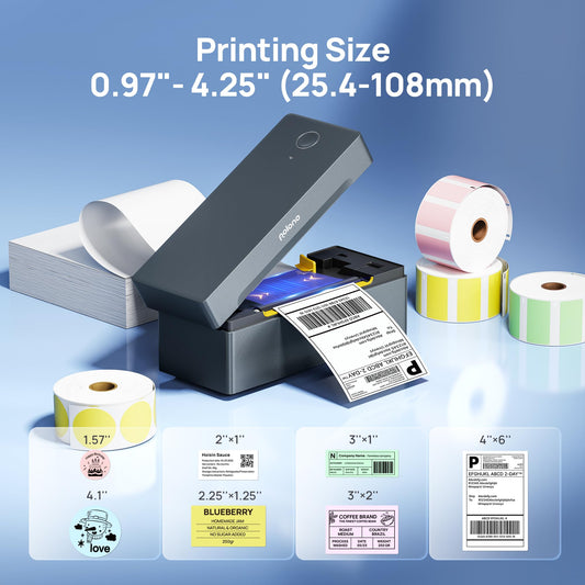 POLONO Bluetooth label printer, labeling device 4x6 DHL label printer, label printer for iOS, Android, Windows, and Mac, compatible with Amazon, eBay, Shopify, Etsy, USPS (Grey)