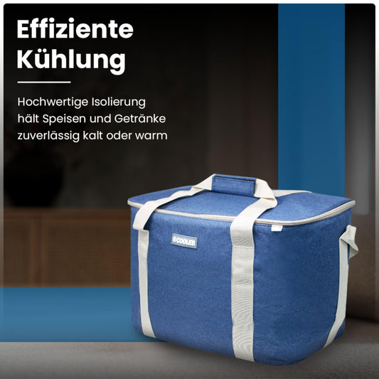ToCi Cool Bag 36 liters - insulated bag/thermal bag - foldable cooler for picnics, camping, vacation, hiking & BBQ - alternative to a cooler box, gray-blue