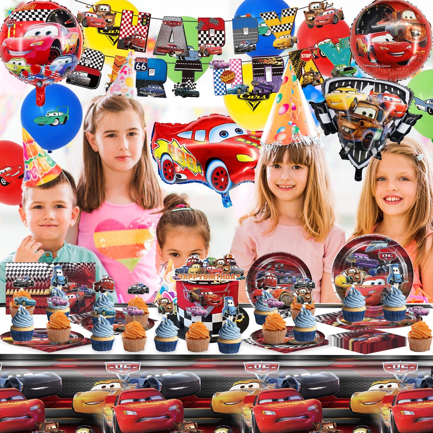 79-piece birthday decorations, kids birthday decor, boys girls birthday decorations, party supplies set with plates, banner, napkins, balloons, cake topper, foil balloons.