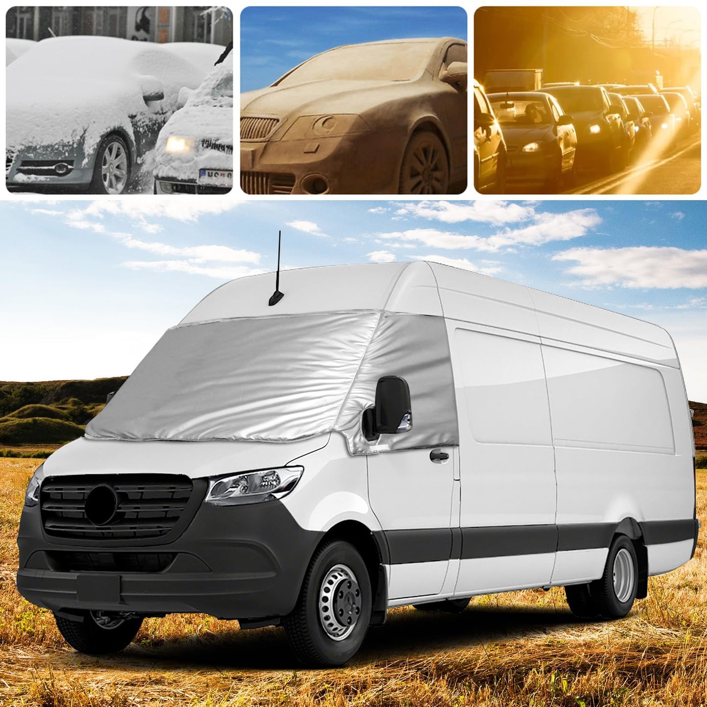 Windshield Wrap Cover Replacement for Mercedes Sprinter 2019-2023, Car Windshield Cover, 600D Luxury Sunshade Waterproof Snow-Ice Protection, Dust Cover