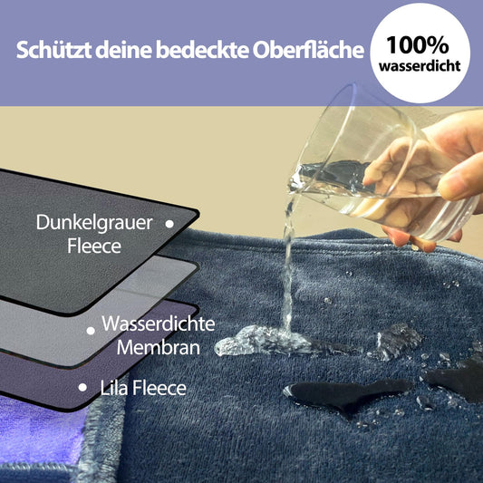 YISURE waterproof blanket Grey 200x150 cm for adults, Washable Grey and Purple Blankets for Sofa Couples Intimacy, Queen Size Reversible Leak-Proof Protective Cover Couch-Bed Cover