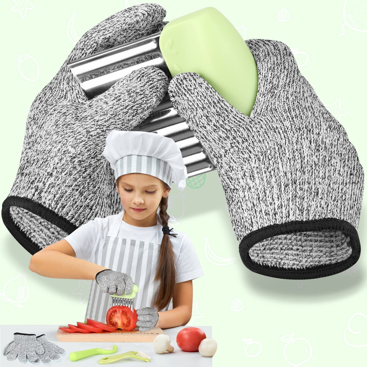 Children's Knife 16-piece children's kitchen knife set for cutting and cooking fruit or vegetables for toddlers, including wooden knife cutting board peeler children's scissors cookie cutters (fish)