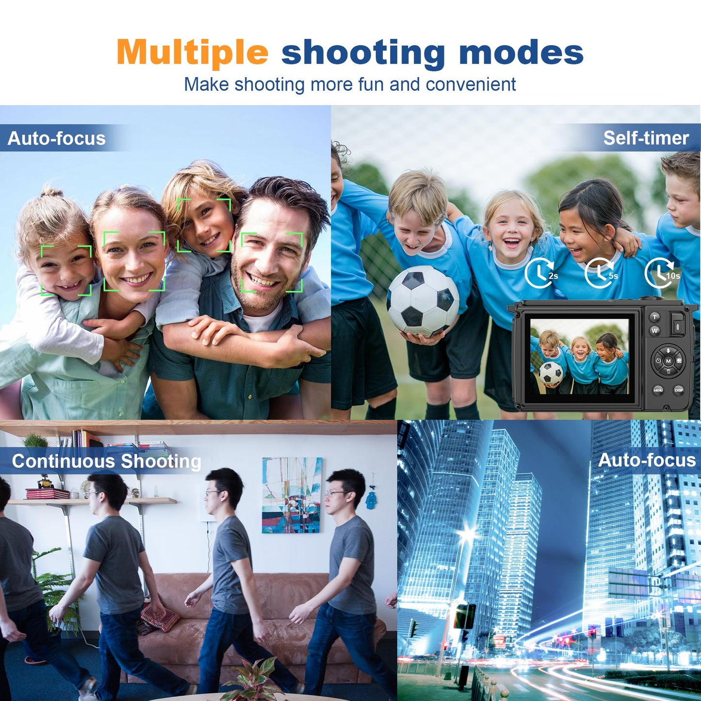 Digital camera, 4K 64MP photography camera, 18X Zoom vlogging camera for YouTube with WiFi, selfie dual screens, small compact camera with 32GB SD card, battery for adults, students, beginners.