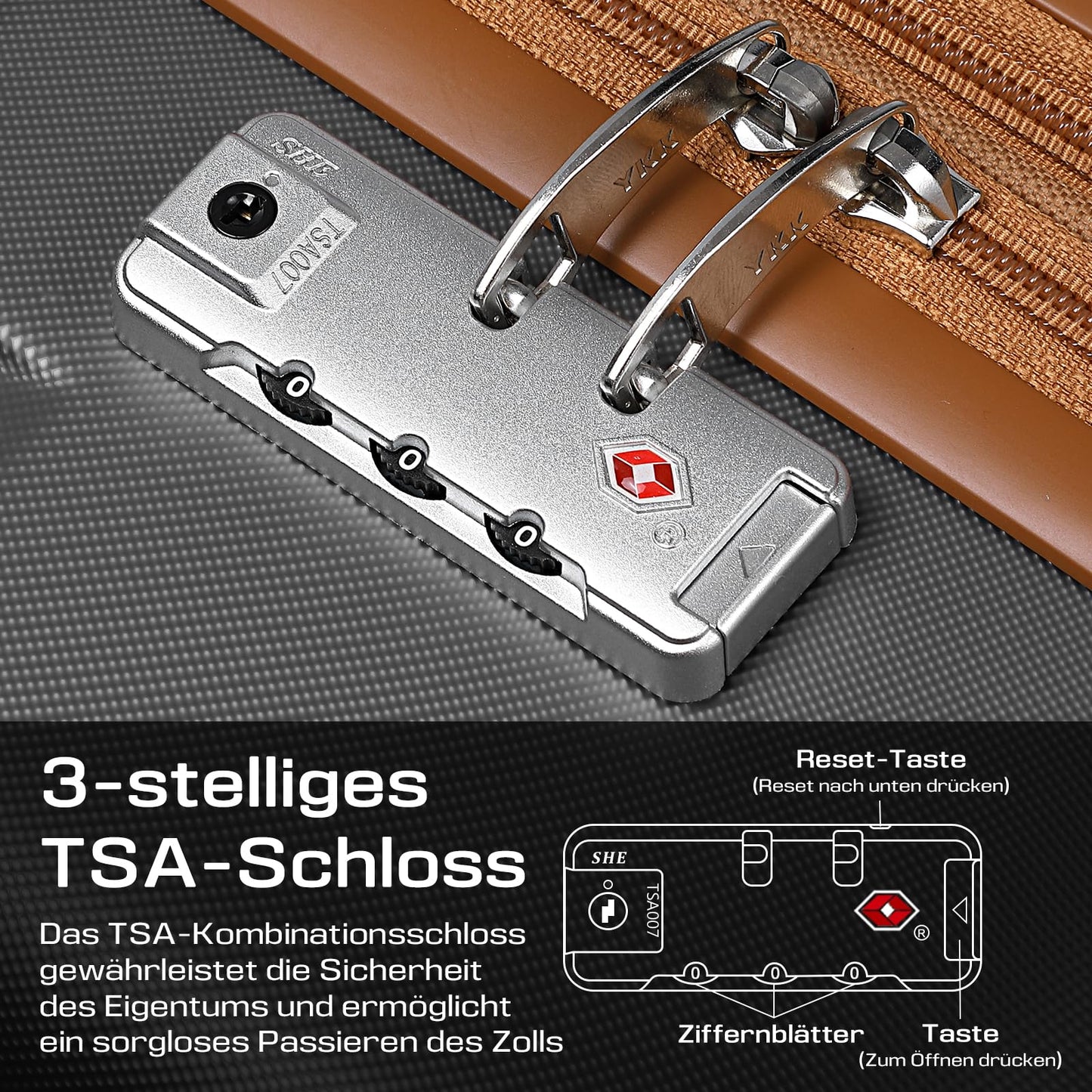 Joyway 5-piece luggage set made of ABS hard shell material. Expandable trolley set with 4 wheels and TSA lock. The luggage set includes 1 travel bag and 1 toiletry bag in grey.