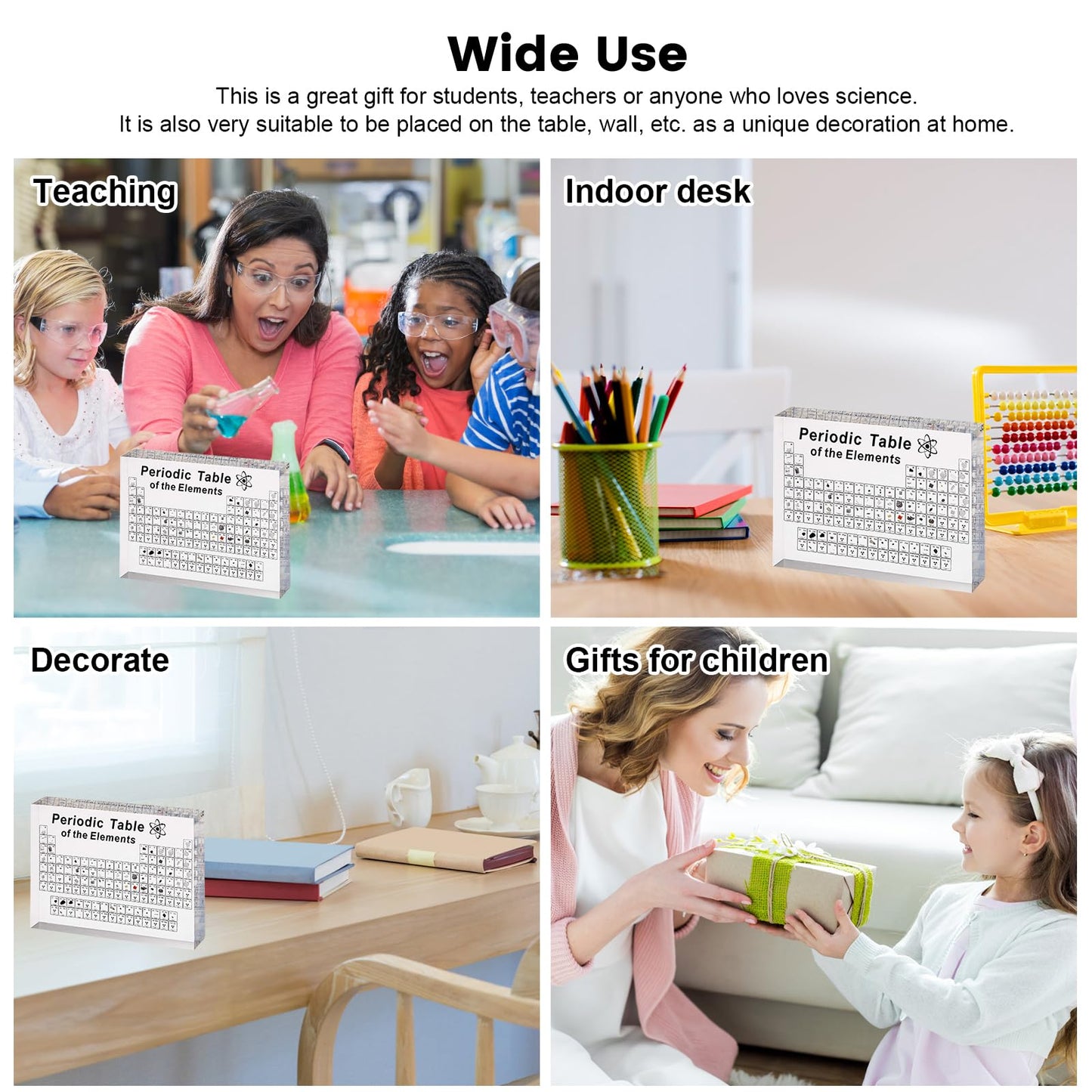 Acrylic Periodic Table, Upgraded Large Periodic Table of 83 Elements, Gifts DIY Desk Ornaments Decoration, Suitable for Students Teachers Crafts Decor (Without Light Base)