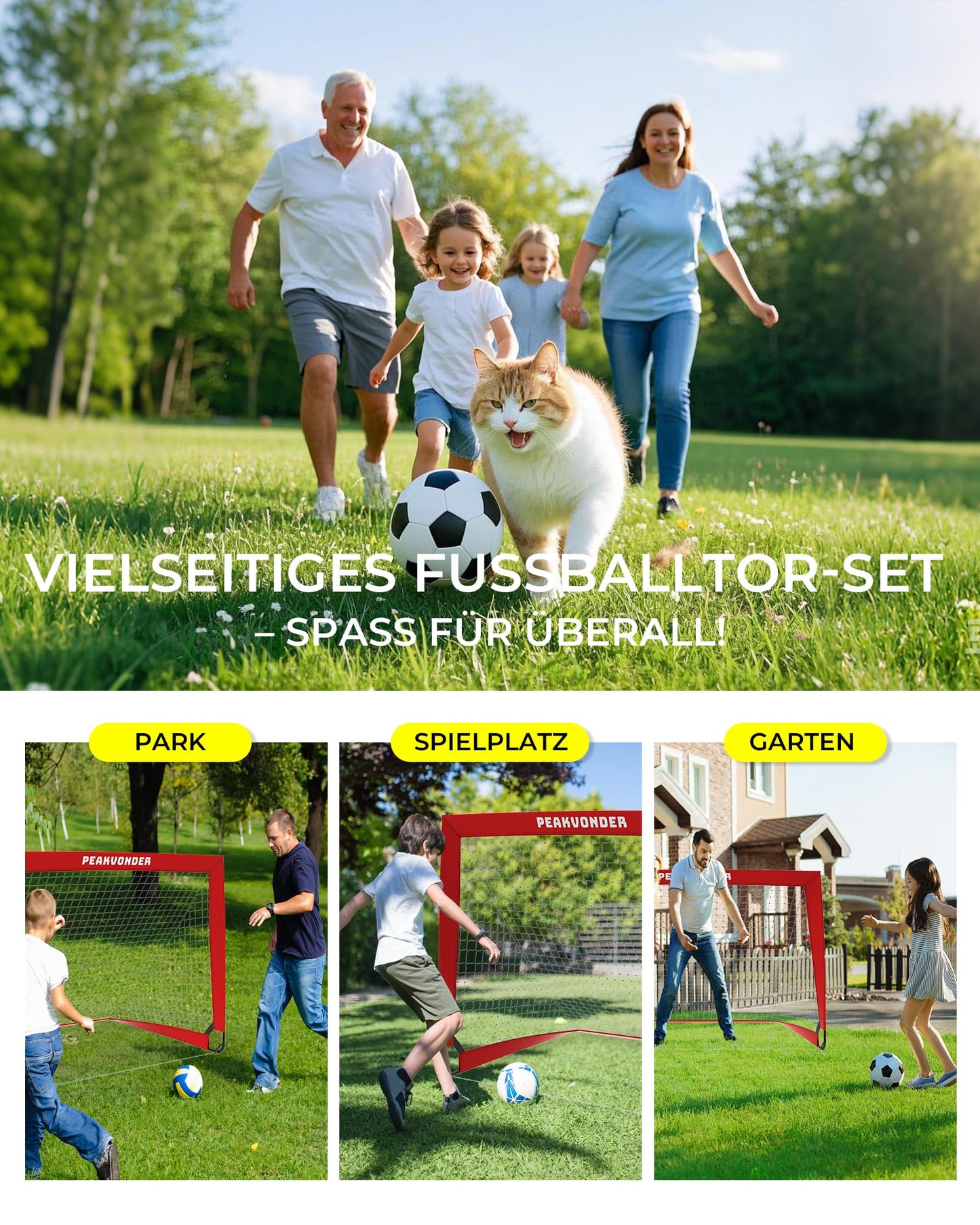 PEAKVONDER Soccer Goals for Yard Kids Pop-Up 2-Pack Soccer Goal Foldable with Fiberglass Poles & Premium Nets for Indoor, Outdoor | With Carrying Bag Soccer Cones Ball Pump Ground Anchors