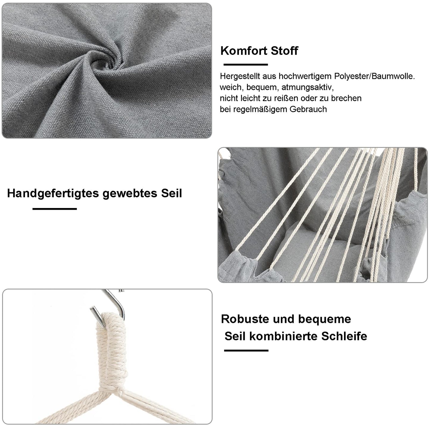 Hammock Chair Large hammock swing, 110 x 150cm Holds up to 150kg, Cotton hanging chair Hardwood spreader bar Wide seat swing chair