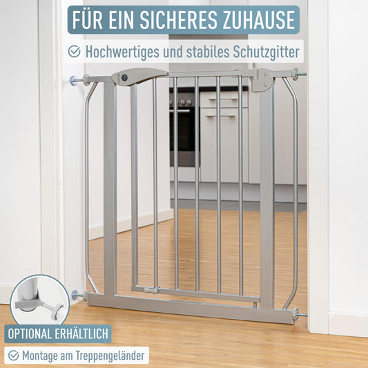 ib style door safety gate Berrin 75-175 cm, stair gate for babies, no drilling, barrier gate for toddlers, children, dogs, grey, 140-150 cm