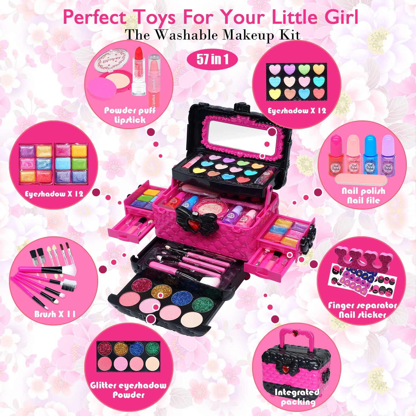 Children's makeup set girls toys gifts - Washable makeup case for kids, makeup children's makeup set games, princess Christmas birthday gifts for girls 4 5 6 7 8 9 10 11 12 years