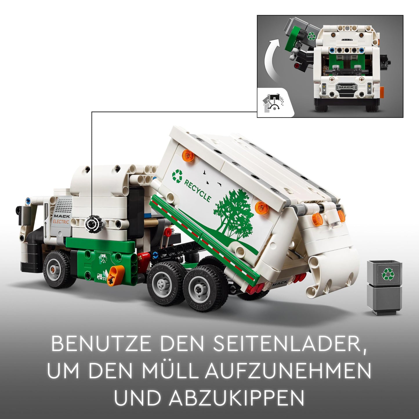 LEGO Technic Mack LR Electric Garbage Truck, recycling role-play garbage truck model, buildable truck toy for kids, car gift for boys and girls aged 8+, who love vehicles 42167