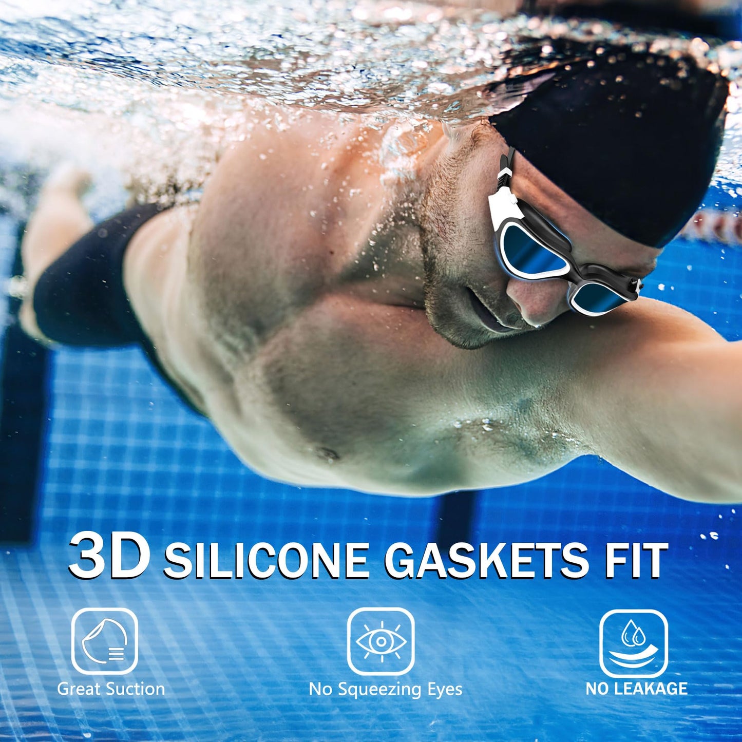 FullLove Swim Goggles for Men and Women, Ten Times Longer Lasting Anti-fog Swim Goggles for Adult Men and Women, No Leaking with Nose Clip and Earplugs