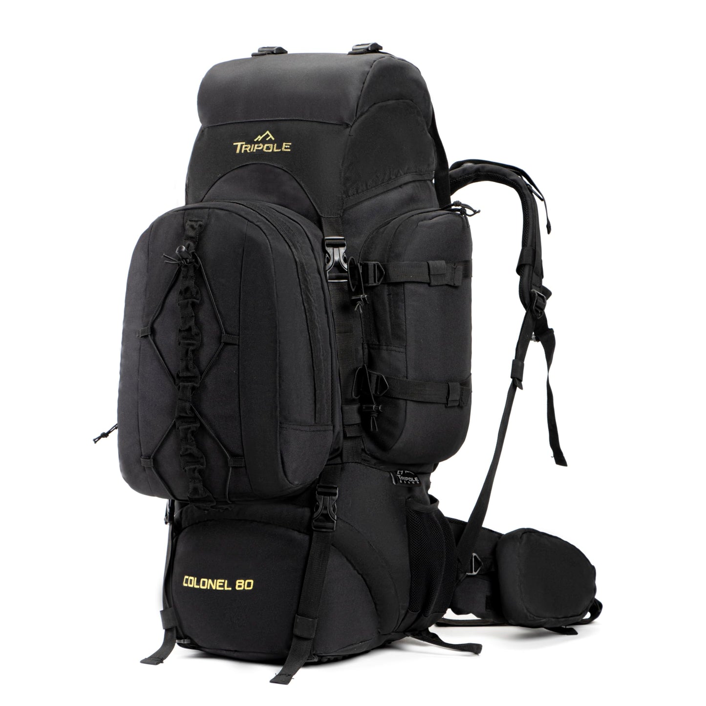 Tripole backpack Colonel 95 liters with detachable daypack - hiking, trekking, traveling, camping, waterproof, with breathable back panel, black.