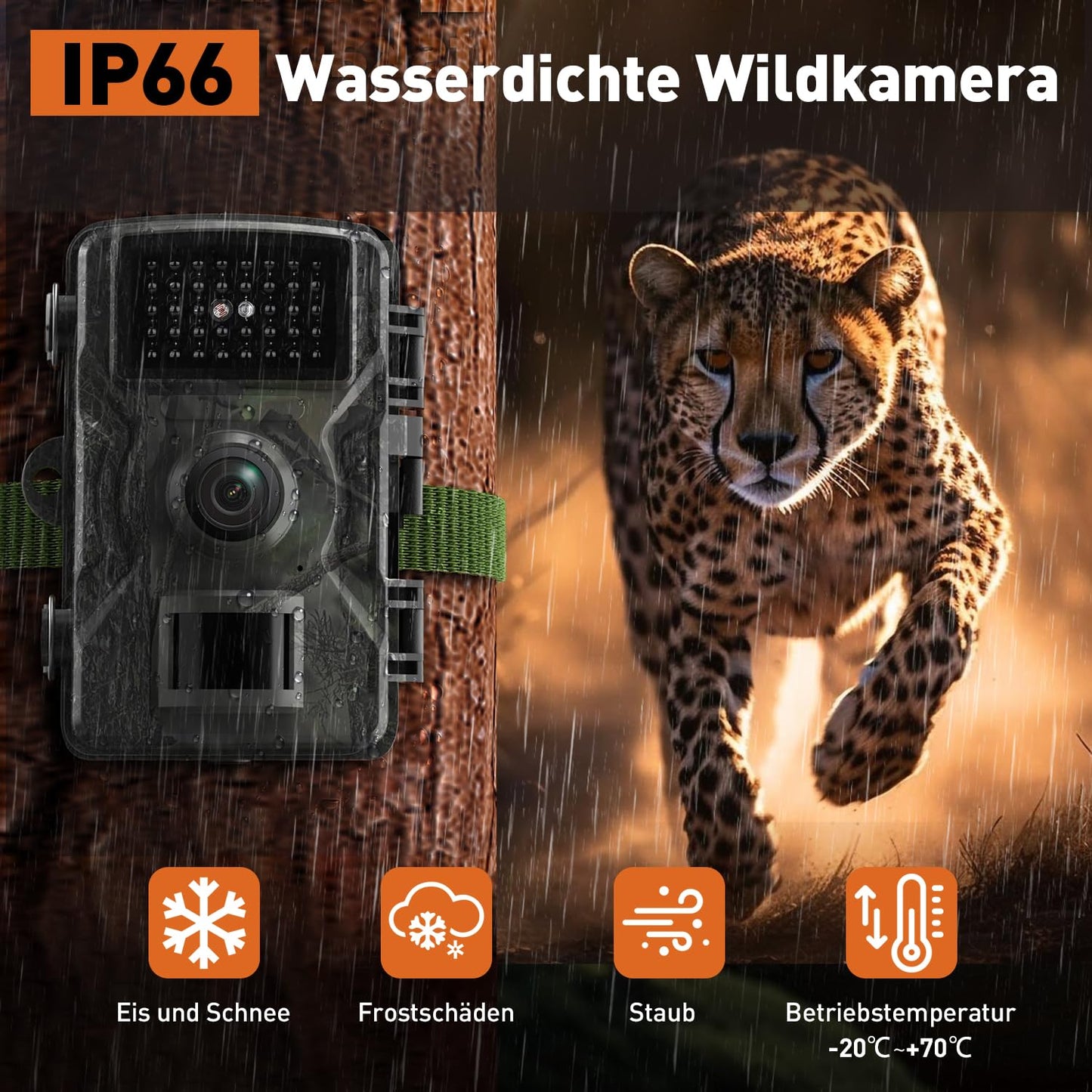 HSSNS Trail Camera, 60MP 4K Video Wildlife Camera, 0.1 Second Triggered IP66 Waterproof Trail Camera with Night Vision and Infrared Function for Animal Monitoring