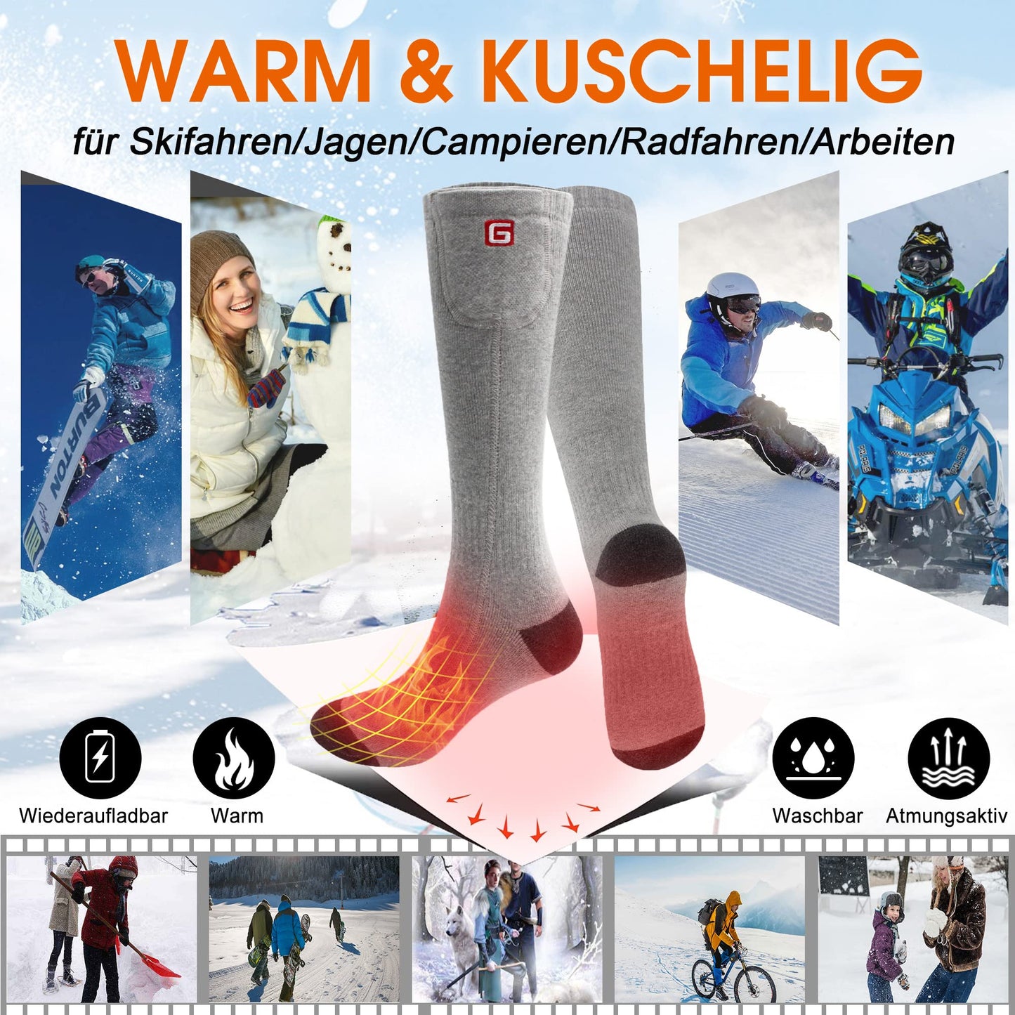Svpro men women electric heated socks rechargeable washable battery socks, heated socks for foot warmer in cold weather, thermal socks for arthritis neuropathy skiing hunting