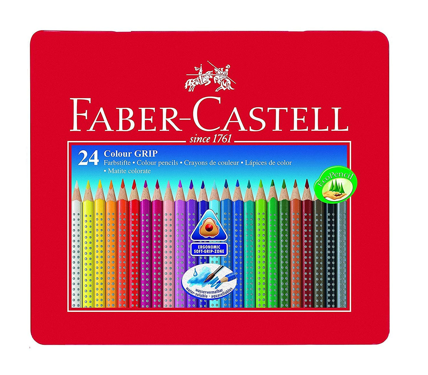Faber-Castell 112423 - Colored pencils Colour GRIP 2001, 24-piece metal case