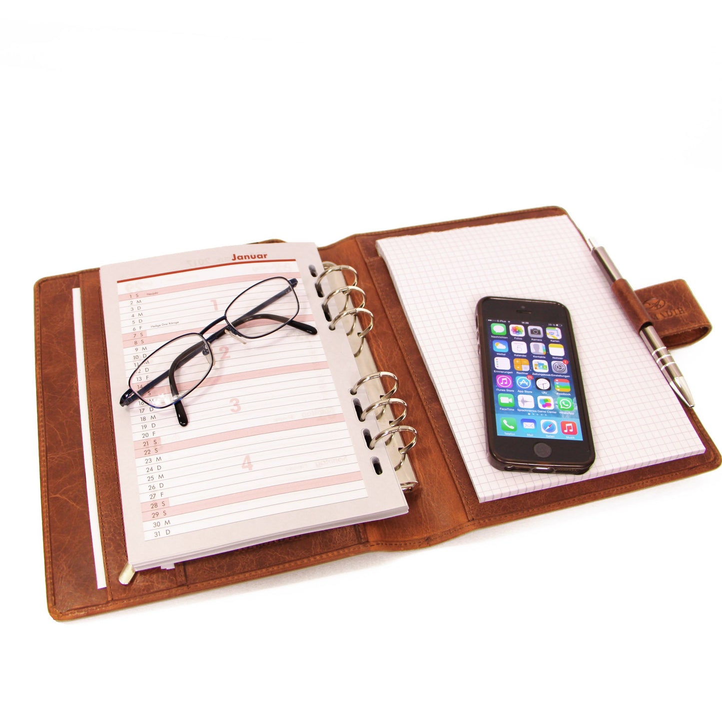 ALMADIH Leather A5 Planner with Ring Mechanism Calendar 2025 2026 Writing Pad Premium Cowhide Brown Deluxe Leather Folder Folder Writing Portfolio Organizer Appointment Calendar Folder Ring Binder (A5-Ter-BD)