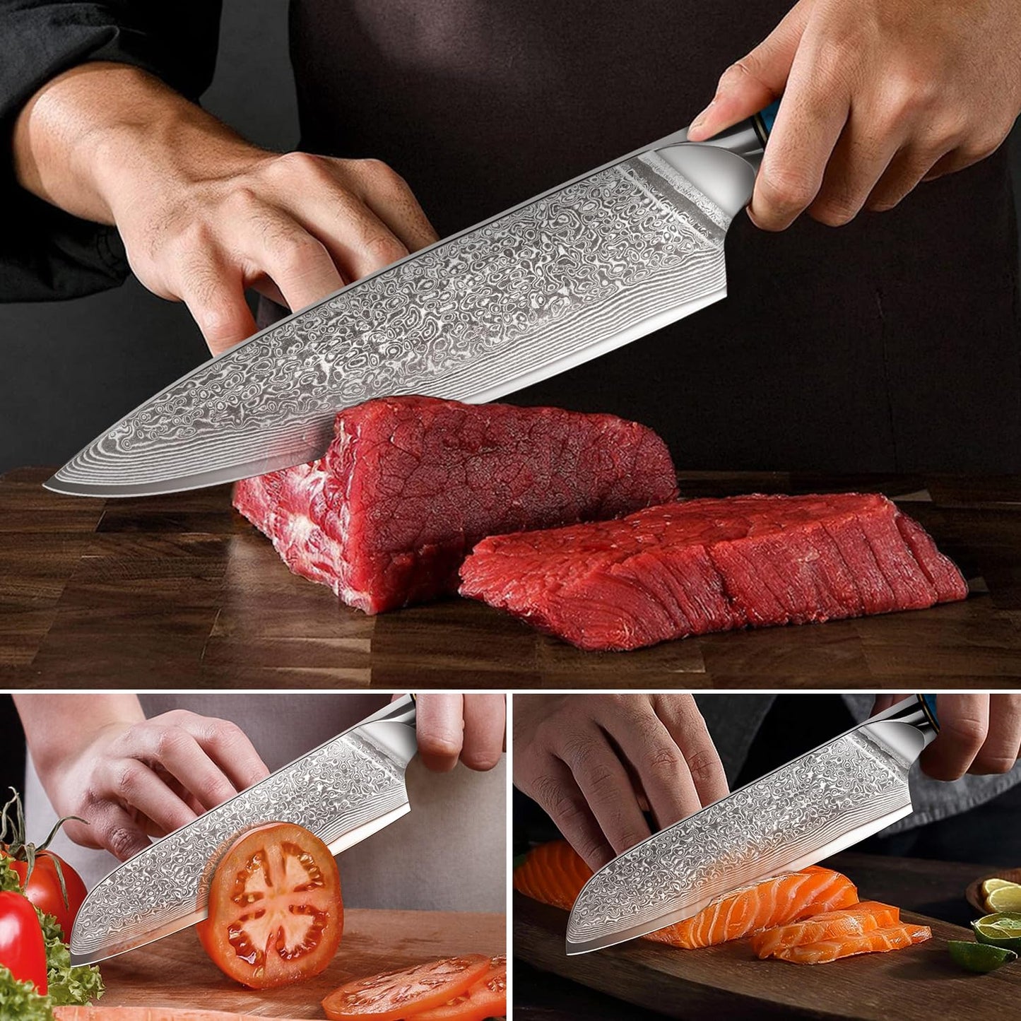 Home safety 2-piece damascus knife set, damascus santoku knife set kitchen knife set made of 67 layers of VG-10 damascus steel, professional damascus chef knife set with ergonomic natural resin handle, gift box.