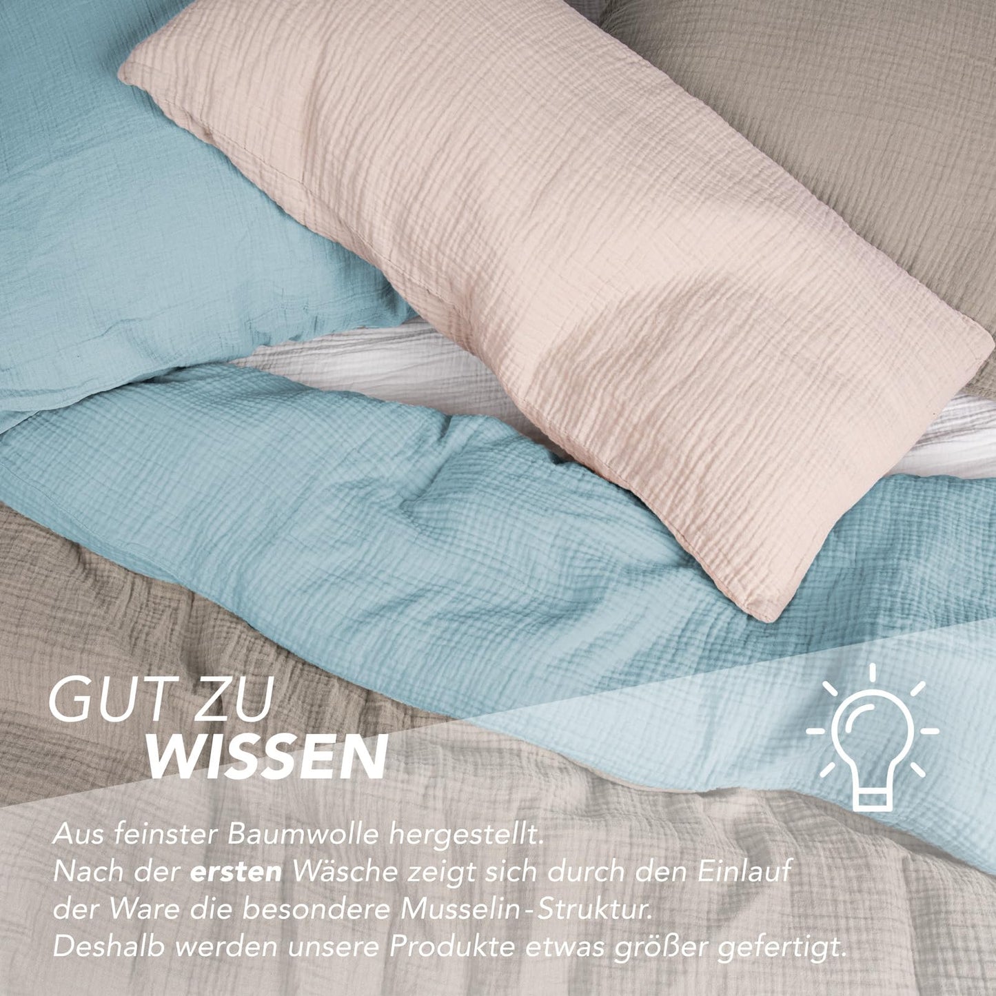 Pure label muslin bed linen 135x200 4-piece set consisting of bed cover 135 x 200 cm 2-pack, pillowcase 80x80 cm 2-pack made of cotton - Dreamily cozy bedding sets in taupe.