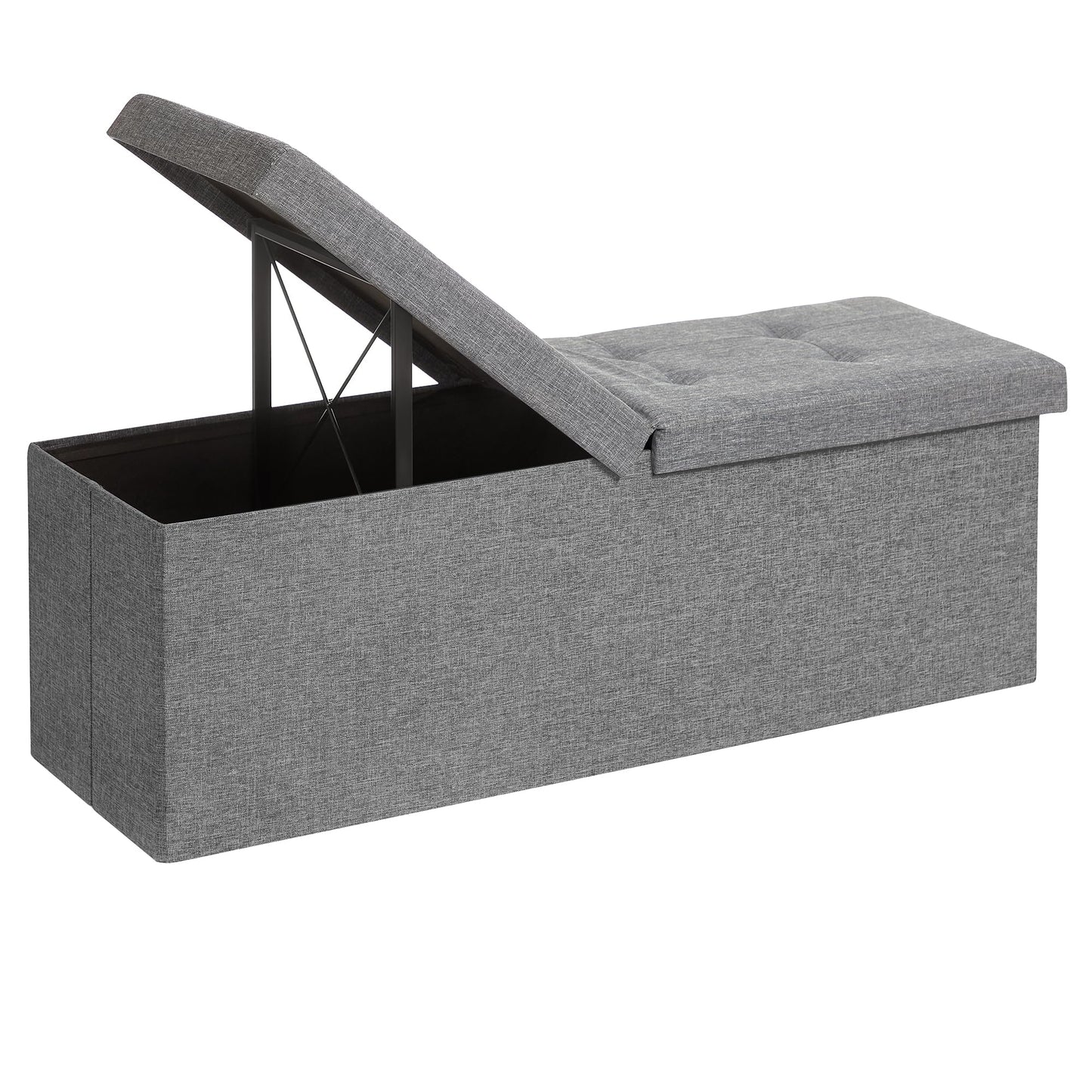 SONGMICS Storage Ottoman Bench, Folding Seat Chest, Storage Box, 14.96 x 43.3 x 14.96 inches, Lid Foldable, Supports up to 660 lbs, for Entryway, Living Room, Bedroom, Ash Gray LSF71G