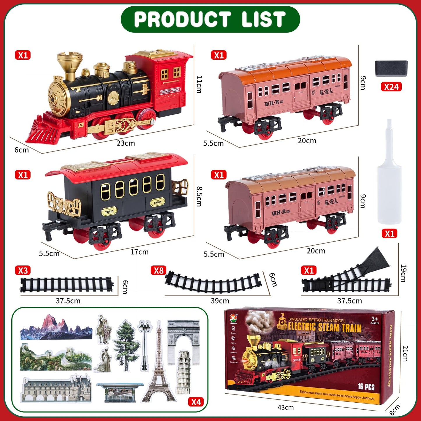 Electric Train Toy, Christmas Train Set, Electric Train Set for Kids, Steam Train Toy with steam, sounds, and lights, Creative toy for kids aged 5 6 7 8 10 12+ years