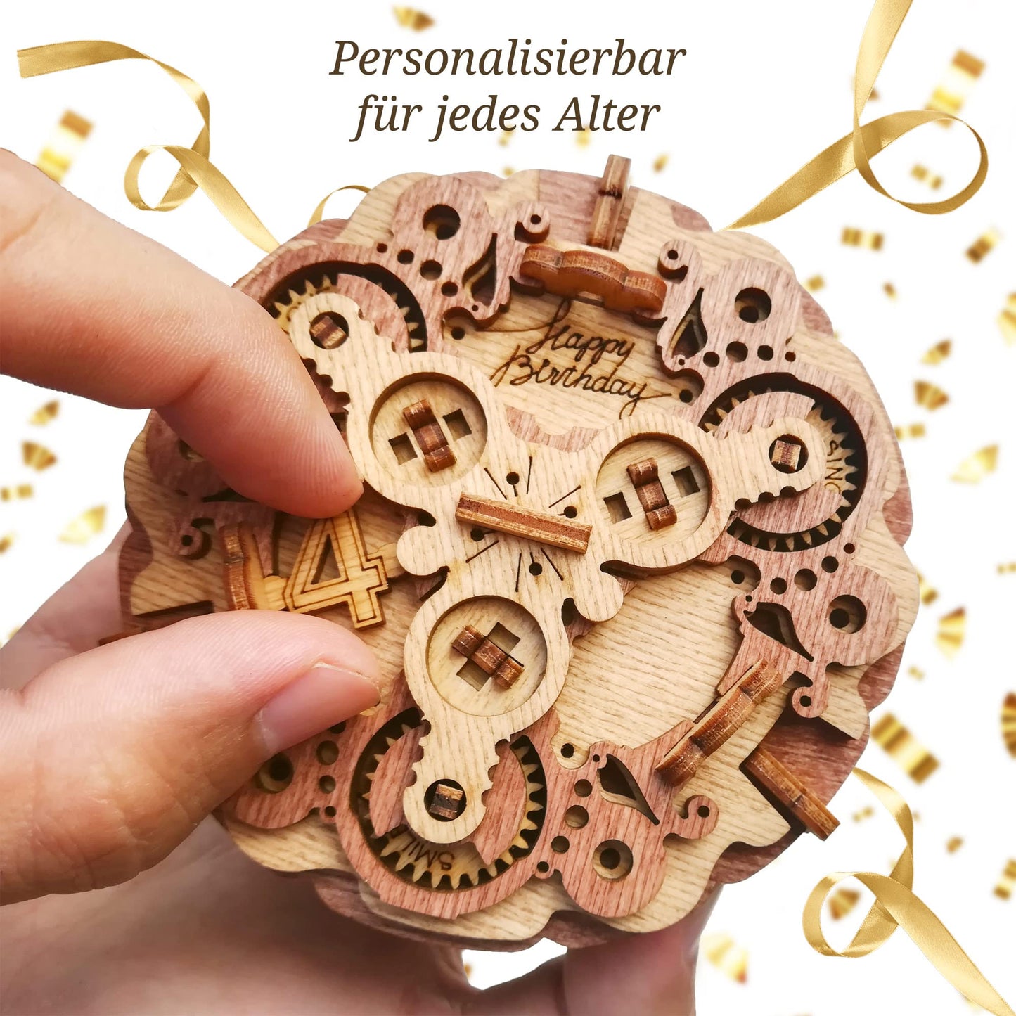 iDventure Happy Birthday Puzzlebox. Personalized birthday gift. Mechanical treasure chest. Escape room game 3D wooden puzzle puzzle. Brain teaser for adults and puzzle box for teenagers 14+