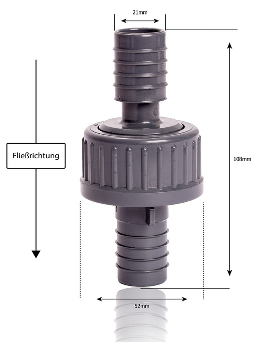 Check valve 21mm, set of 2 hose clamps, for water & air, prevents backflow of wastewater from washing machine, 3/4 inch.