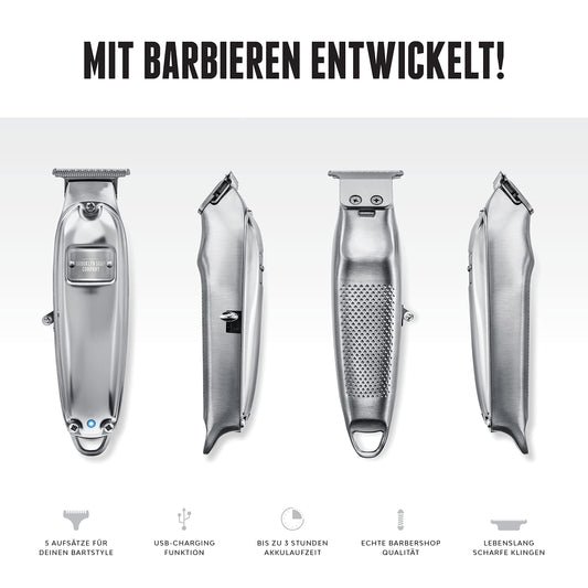 Brooklyn Blade® · Brooklyn Soap Company · Professional home beard trimmer · Stainless steel trimmer with 5 attachments for all beard lengths