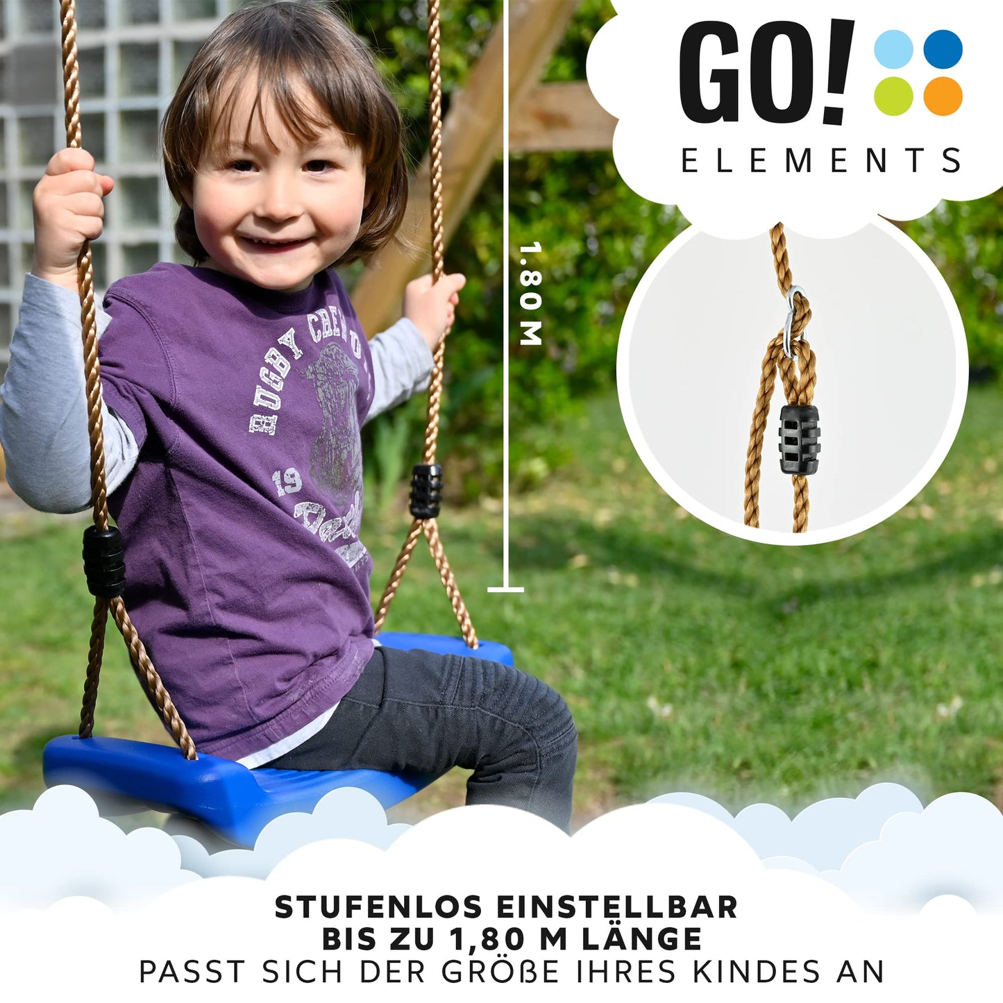 GO!elements Swing Garden - Children's Swing Outdoor Indoor - Swing Seat Swing Board Board Swing for Kids to Swing - Adjustable Height - Non-slip - Color: Red
