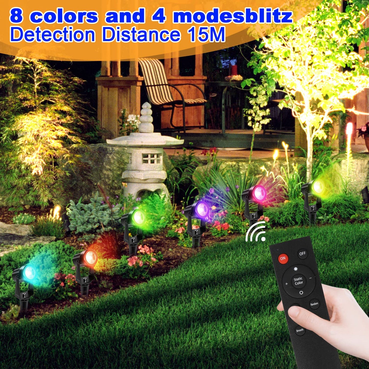 Gimisgu garden lighting LED, 6 in 1 RGB color changing garden lights LED with ground spike, 6-piece set garden lamp pathway lighting with plug and remote control, IP65 waterproof for garden pond.