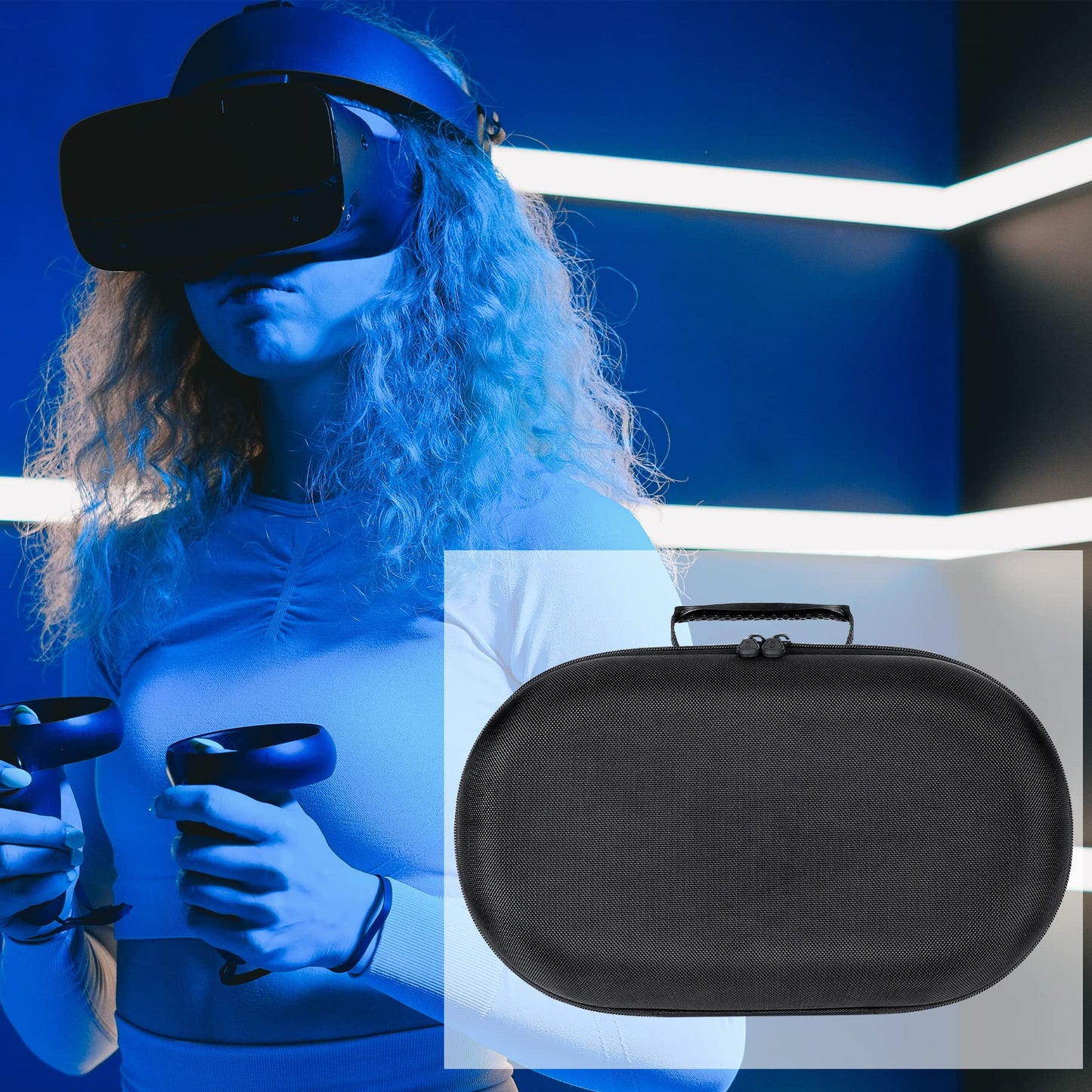 Aenllosi hard shell case for Meta Quest Pro/Meta Quest 3 All-In-One VR Headset, case only (black+blue)