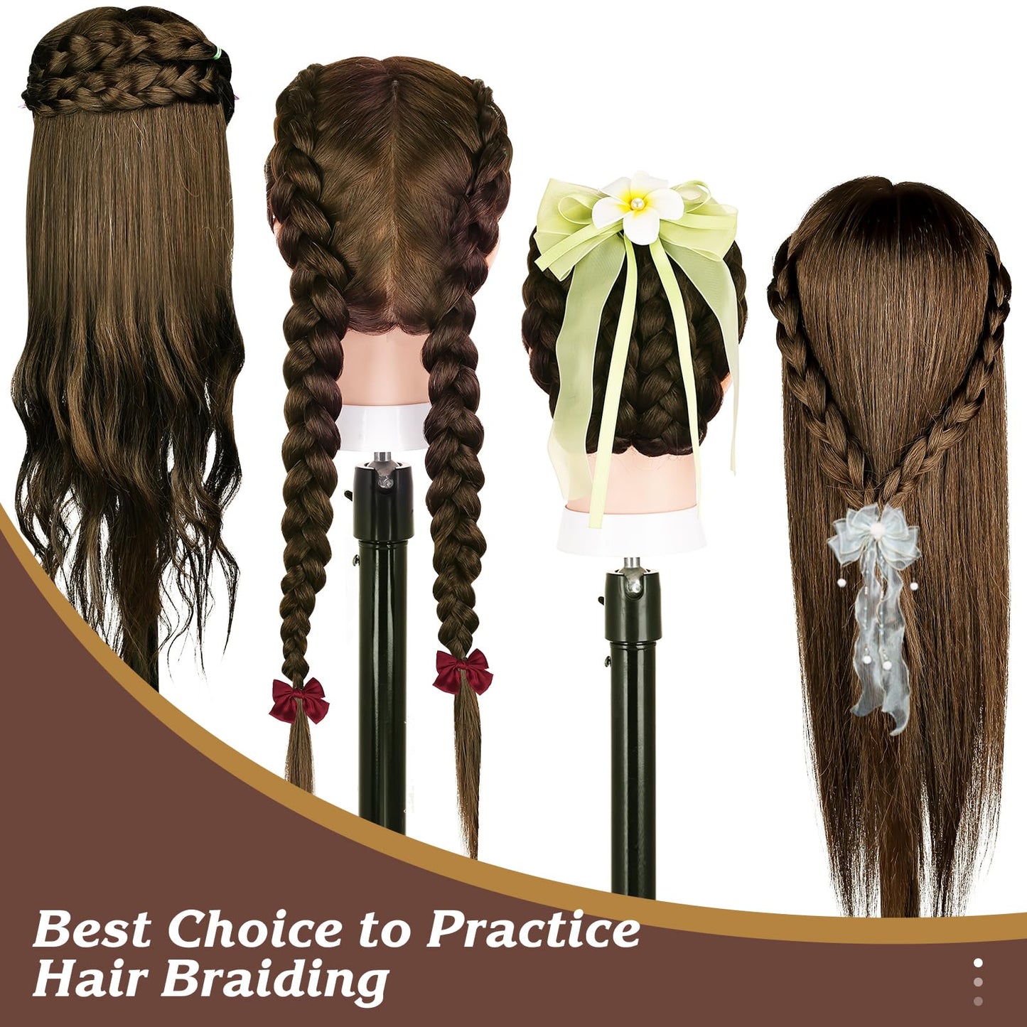 Mannequin Head Real Hair, TopDirect 66cm/26 Inch 70% Human Hair Practice Head Hairdressing Training Head with Braiding Tool & Stand & 7 PCS Colored Hair Extensions