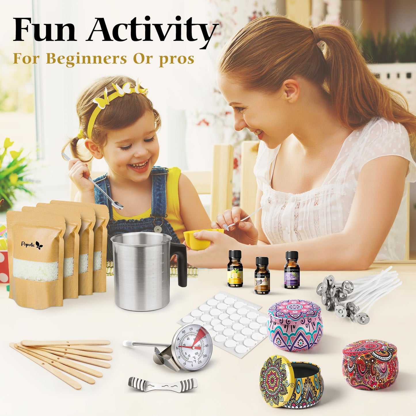 Popolic Candle Making Kit, DIY Candle Making Accessories, Scented Candle Gifts Set, Includes Soy Wax, Tin, Wicks, Wick Holder, Dyes, Capacity Pitcher.