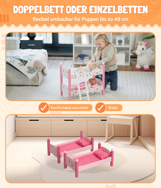 Bayer Chic 2000® Doll Bed Bunk Bed - Papilio Pink Rose - Doll Bunk Bed with Ladder & Bedding - Fits dolls up to 48 cm - Doll Accessories, Wooden Doll Bed