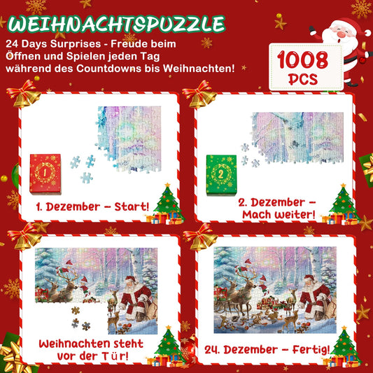 Advent calendar 2024 puzzle for kids and adults, 1008 piece puzzle 24 day Christmas countdown calendar - Christmas gifts for teenagers (27.6 x 19.7 inches)