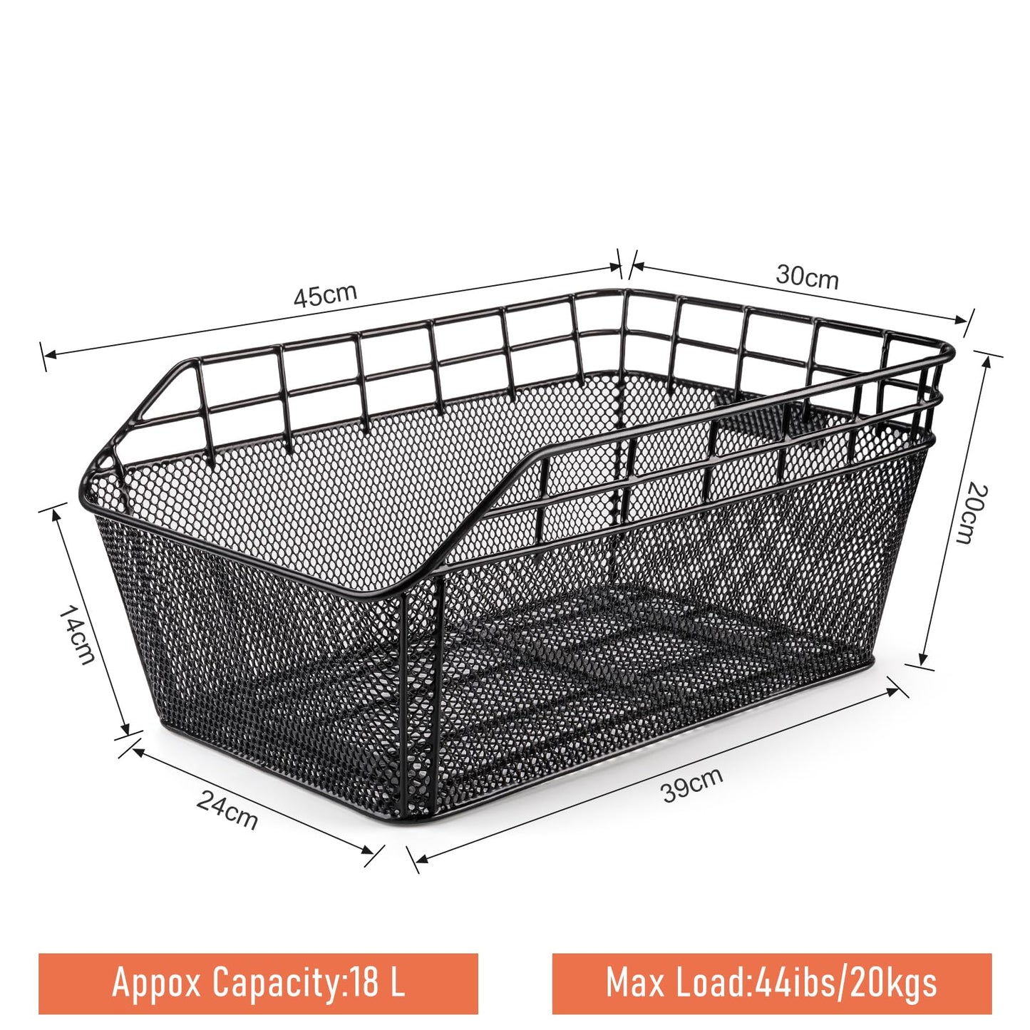 CXWXC Rear Bicycle Basket with Cargo Net and Thick Padding for Bicycle, Thick Padding Bag for Bicycle, Electric Bicycle (CX-HT-193-EU)