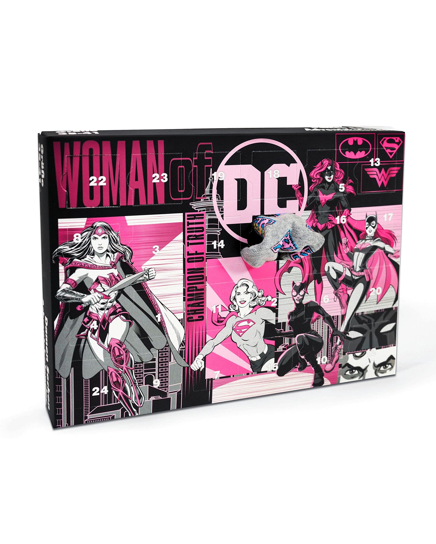 WOMEN OF DC | Original Advent Calendar | Wonder Woman & Co | 12 Pairs of Socks for Women | Christmas Calendar with Footies + Long Socks | Size 35-41