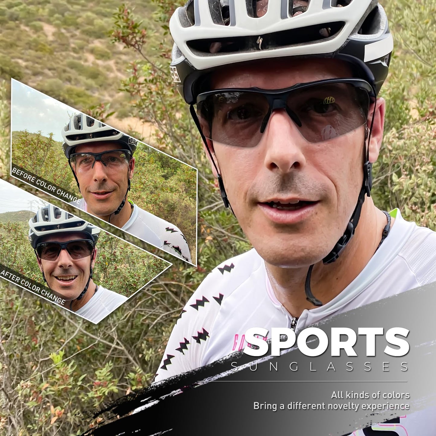 SCVCN Photochromic Self-tinting Cycling Glasses Men Women Sports Sunglasses Clear Cycling MTB Glasses Running Volleyball Tennis Driving Fishing Softball Mountain Climbing Golf Hiking 04